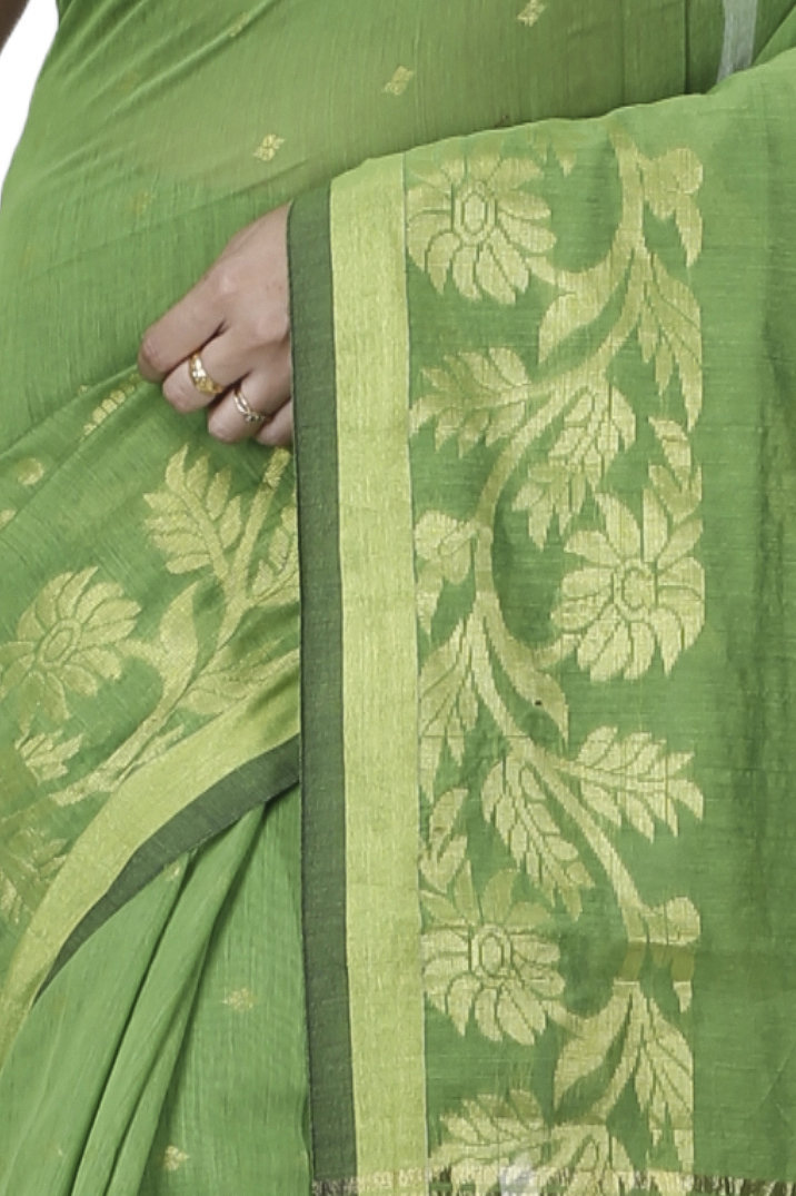 Green Blended Cotton Turik Hand Loom Saree (1250)